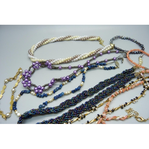 1005 - Seven necklaces and three bracelets including coral and pearl set