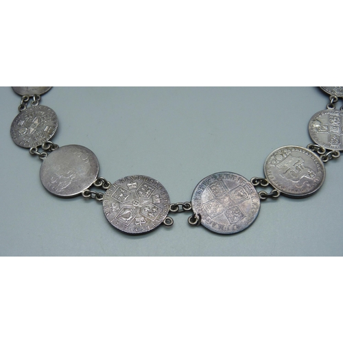 1017 - A collar/necklet, made from fourteen 18th and 19th Century coins, including Queen Anne, George II, I... 