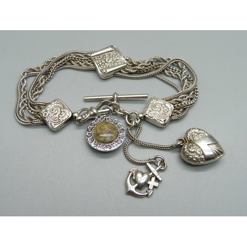 1022 - A white metal Albertina style chain, the clip marked 'silver', made into a bracelet