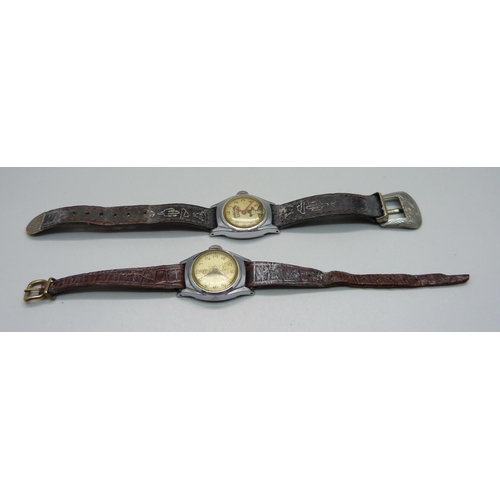 1028 - Two vintage Timex wristwatches, Hopalong Cassidy with original belt buckle strap and Cinderella,