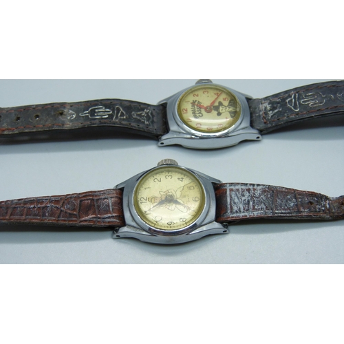 1028 - Two vintage Timex wristwatches, Hopalong Cassidy with original belt buckle strap and Cinderella,