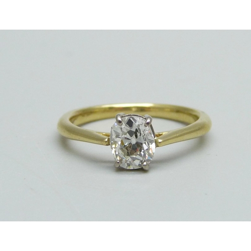 1039 - An 18ct gold and diamond ring, 0.82ct oval diamond, 2.4g, J