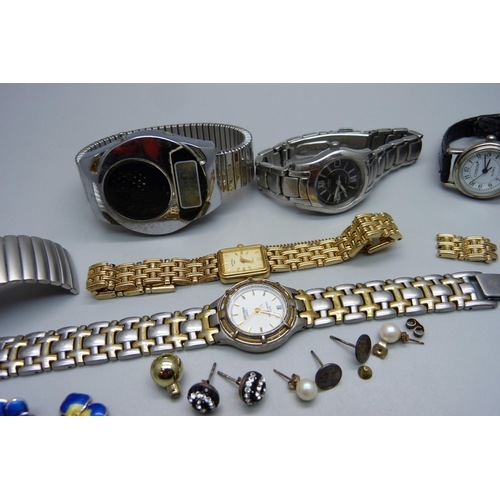 1041 - 9ct gold earrings, 1g, watches, etc.