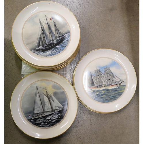 1051 - A set of twelve Gorch Fock West German tall ship plates with paperwork and decorative china includin... 