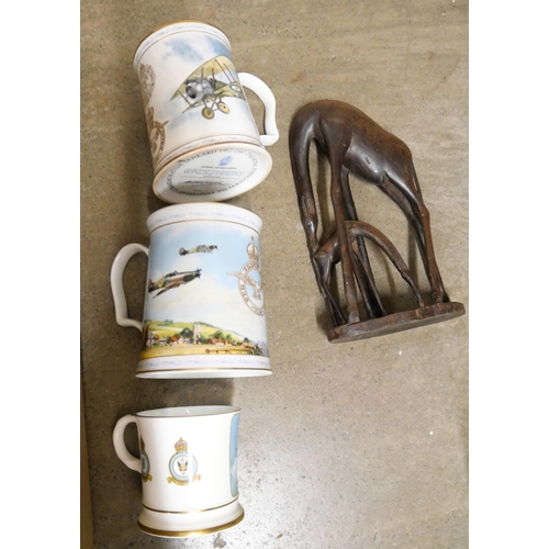 1059 - Three RAF mugs, four plates including Royal Crown Derby Olde Avesbury, Wedgwood Jasperware candlesti... 