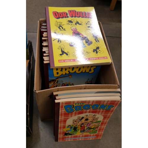 1063 - Three boxes of children's annuals and publications including The Broons and Oor Wullie, Twinkle, The... 