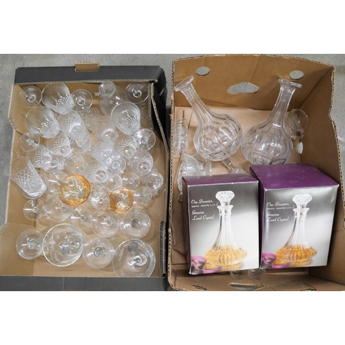 1065 - Two boxes of mixed glass including etched wine, cocktail and liqueur glasses, Luminarc wine glasses,... 