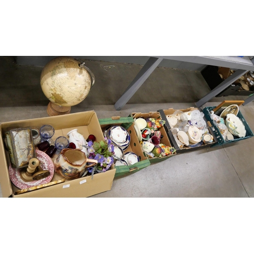 1095 - A terrestrial globe and five boxes of assorted china **PLEASE NOTE THIS LOT IS NOT ELIGIBLE FOR POST... 