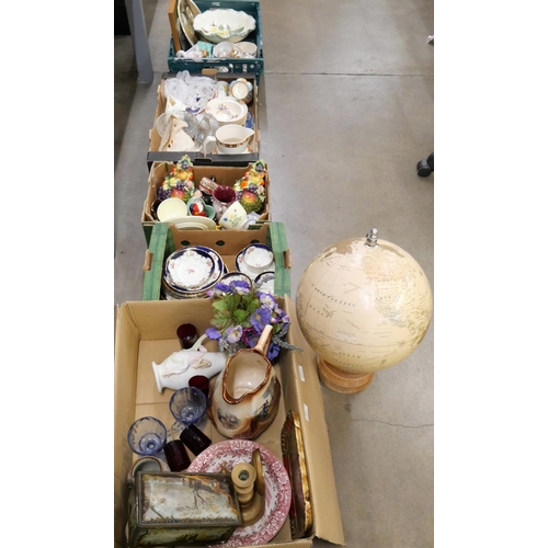 1095 - A terrestrial globe and five boxes of assorted china **PLEASE NOTE THIS LOT IS NOT ELIGIBLE FOR POST... 