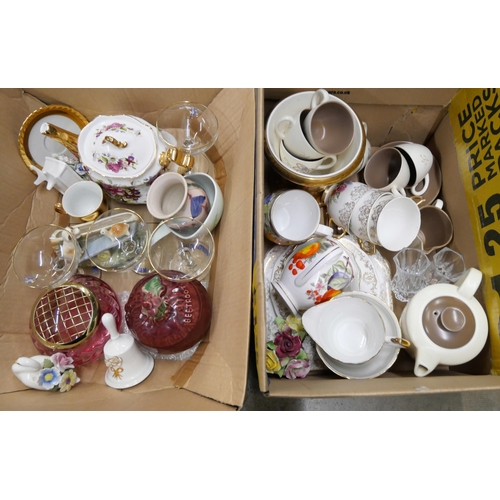 1097 - A Poole coffee service, four Babycham glasses, a face pot, a teapot, teaware, a gilt Wedgwood vase, ... 