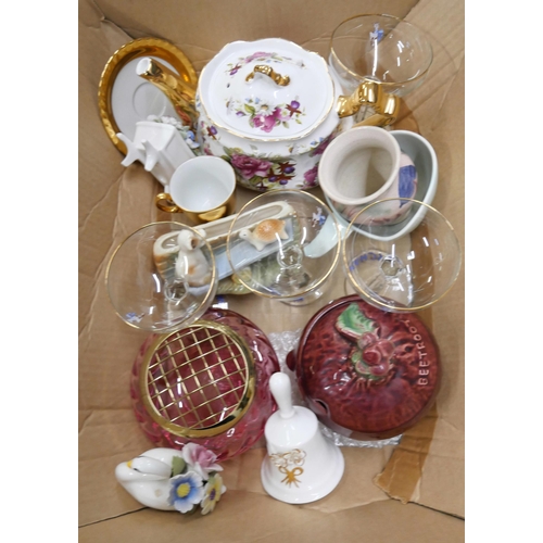 1097 - A Poole coffee service, four Babycham glasses, a face pot, a teapot, teaware, a gilt Wedgwood vase, ... 