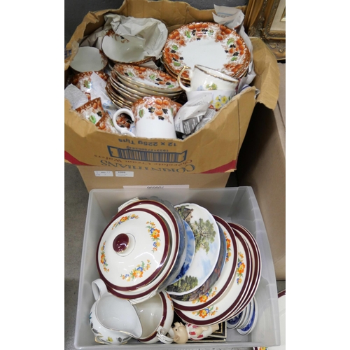 1099 - A collection of household china and a framed oil on canvas (four boxes) **PLEASE NOTE THIS LOT IS NO... 