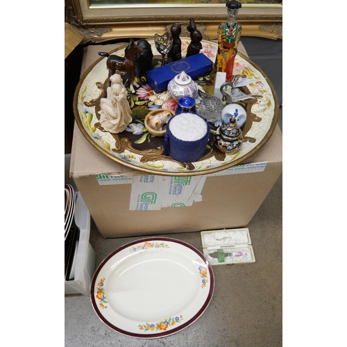 1099 - A collection of household china and a framed oil on canvas (four boxes) **PLEASE NOTE THIS LOT IS NO... 