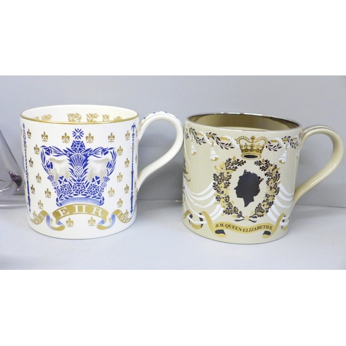 667 - A collection of Royal commemorative mugs including a Wedgwood HRH Prince Philip Duke of Edinburgh gl... 