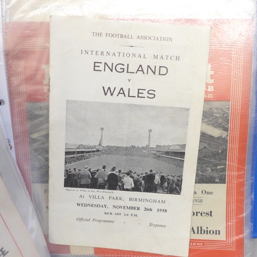 674 - Football memorabilia; football programmes from the 1950s, including England v Wales at Villa Park (2... 