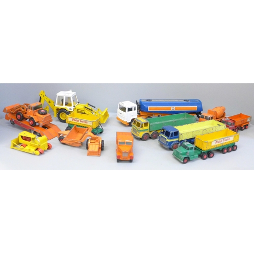 687 - Die-cast model vehicles including two Dinky Leyland Octopus, Corgi Ford Truck and NZG JCB