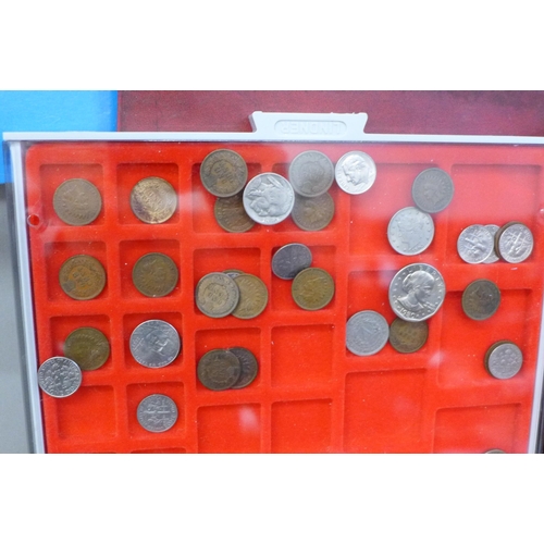 689 - A folder of British coins and a tray of US and other foreign coins