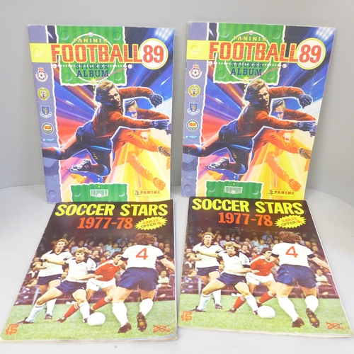 690 - Two 1977-78 Soccer Star sticker albums and two Panini 89 albums