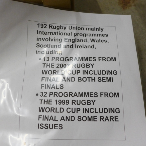 709 - 192 Rugby Union mainly international programmes involving England, Wales, Scotland and Ireland, incl... 