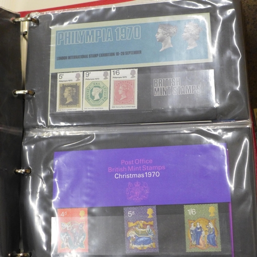 714 - Stamps; a large box of GB stamp albums, covers, presentation packs, etc.