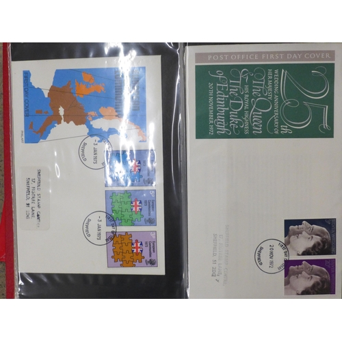 714 - Stamps; a large box of GB stamp albums, covers, presentation packs, etc.