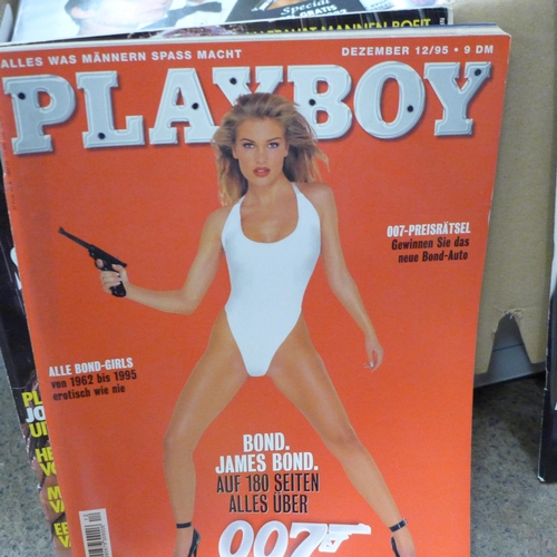 716 - A collection of James Bond magazines, poster, James Bond related Playboy issues, etc.