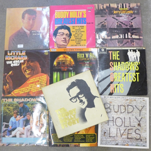 719 - Rock n roll LP records including Buddy Holly Coral recordings (Coral and Greatest Hits Volume 2), 5 ... 