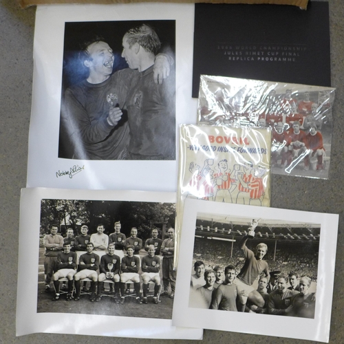 720 - An England World Cup Final replica small football, 1966 programme, photographs including one signed ... 