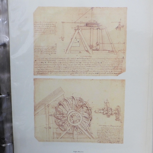 735 - A folio of Leonardo da Vinci prints of drawings and designs