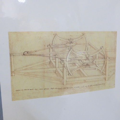 735 - A folio of Leonardo da Vinci prints of drawings and designs