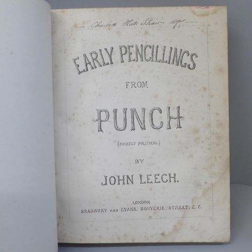 737 - A leather bound volume, Early Pencilllings from Punch, by John Leech, 1864