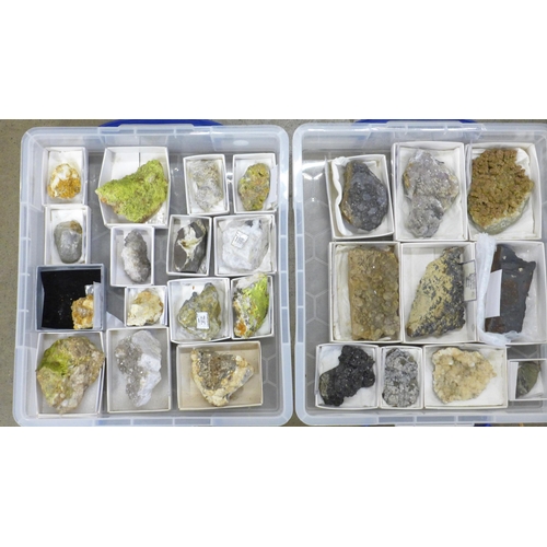 769 - Two boxes of mineral samples and geodes, twenty-five, all identified