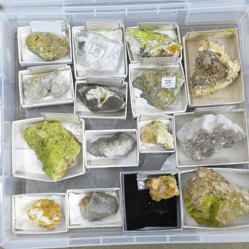 769 - Two boxes of mineral samples and geodes, twenty-five, all identified