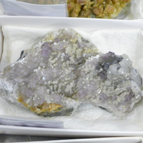 769 - Two boxes of mineral samples and geodes, twenty-five, all identified