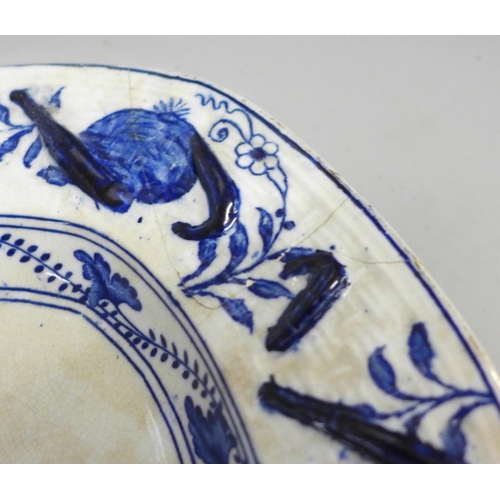 770 - A 19th Century lobster serving plate, a/f, restored, a flow blue serving plate, chip to edge and one... 