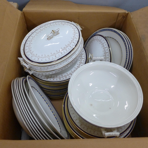 778 - A Royal Crown Derby part dinner service, plates and soup bowls, two medium oval tureens, 36 pieces a... 