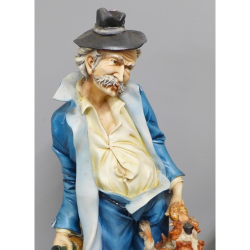 780 - Two Capodimonte figures, man mending his sock and man with dog, both signed