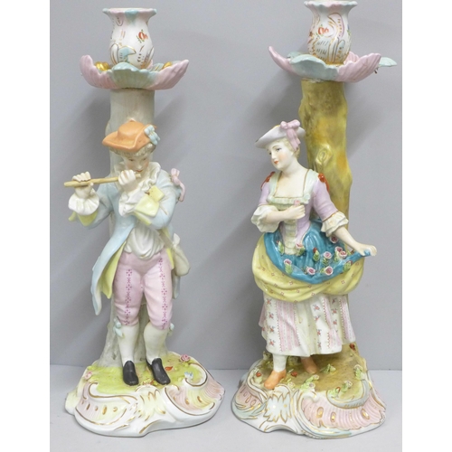 783 - A pair of continental porcelain figural candlesticks, 40cm **PLEASE NOTE THIS LOT IS NOT ELIGIBLE FO... 