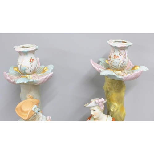 783 - A pair of continental porcelain figural candlesticks, 40cm **PLEASE NOTE THIS LOT IS NOT ELIGIBLE FO... 