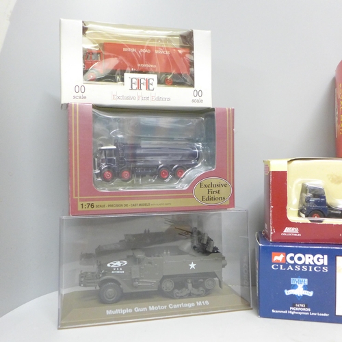 797 - A collection of model vehicles, including Corgi, Pickfords, one EFE, one military, Royal Mail, also ... 