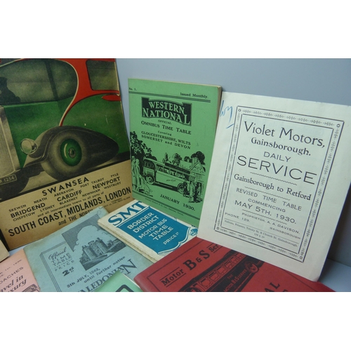 805 - Eighteen bus and coach timetables, 1926-61, mainly 1930s/40s