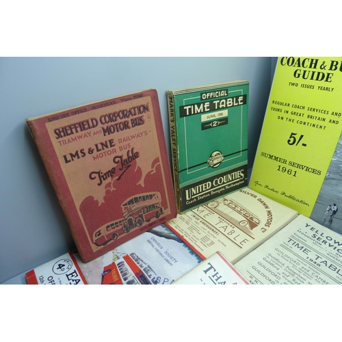 805 - Eighteen bus and coach timetables, 1926-61, mainly 1930s/40s