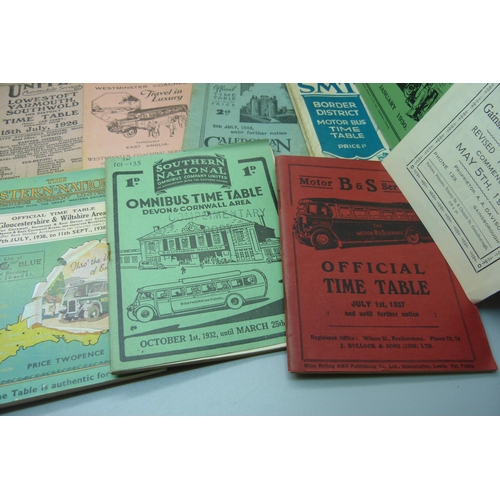 805 - Eighteen bus and coach timetables, 1926-61, mainly 1930s/40s