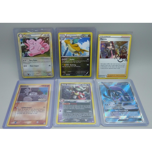 818 - Six holographic Pokemon cards including vintage with promos, including 2004 dark slow king, etc.