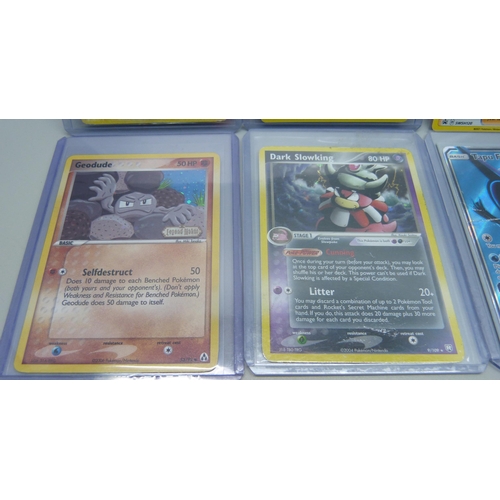 818 - Six holographic Pokemon cards including vintage with promos, including 2004 dark slow king, etc.