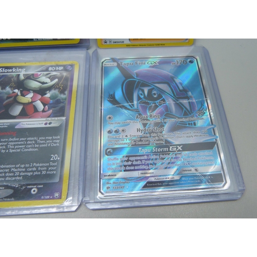 818 - Six holographic Pokemon cards including vintage with promos, including 2004 dark slow king, etc.