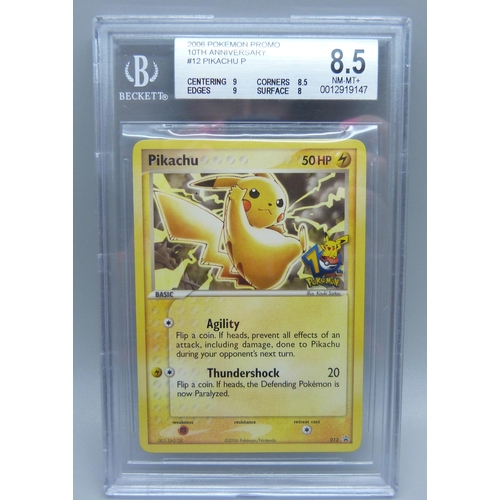 823 - A Beckett graded Pikachu (8.5) 2006 promo 10th Anniversary Pokemon card