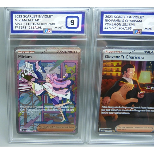 826 - Three graded scarlet and violet Pokemon cards, all graded 9