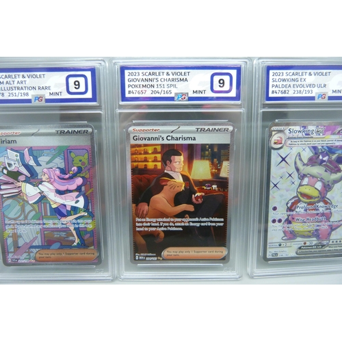 826 - Three graded scarlet and violet Pokemon cards, all graded 9