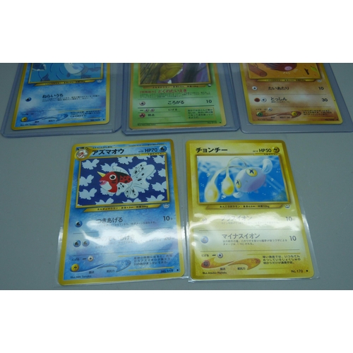 829 - Eigth vintage Japanese Pokemon cards (pocket monsters) including promos